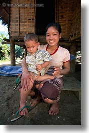 asia, babies, hmong, laos, mothers, vertical, villages, photograph