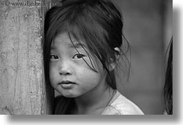 asia, asian, black, black and white, girls, haired, hmong, horizontal, laos, people, villages, photograph