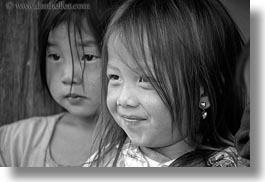 asia, asian, black, black and white, browns, girls, haired, hmong, horizontal, laos, people, villages, photograph