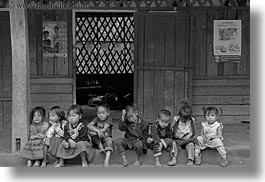 asia, asian, black and white, childrens, hmong, horizontal, laos, people, school, villages, photograph