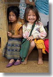 asia, asian, black, browns, childrens, girls, haired, hmong, laos, people, vertical, villages, photograph