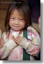 asia, asian, browns, childrens, girls, haired, hmong, laos, people, vertical, villages, photograph