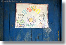 asia, buildings, cambodian, childrens, class, classroom, drawing, hmong, horizontal, language, laos, school, structures, villages, photograph