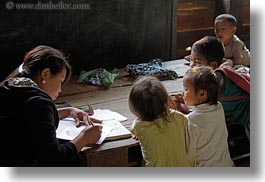 asia, buildings, childrens, classroom, hmong, horizontal, laos, school, structures, teacher, villages, photograph