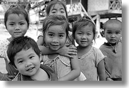 asia, asian, black and white, childrens, emotions, groups, horizontal, laos, laugh, people, river village, smiles, villages, photograph