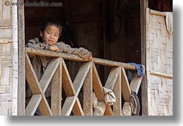 asia, asian, balconies, boys, horizontal, laos, people, river village, villages, photograph