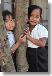 asia, asian, emotions, girls, laos, people, river village, smiles, trees, vertical, villages, photograph