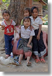 asia, asian, emotions, girls, groups, laos, people, river village, smiles, vertical, villages, photograph