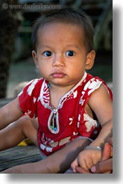 asia, asian, babies, girls, laos, people, river village, vertical, villages, photograph