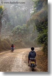 asia, dirt, laos, motorcycles, roads, rural, vertical, villages, photograph