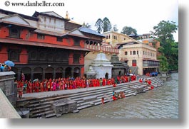 asia, crowds, ghat, horizontal, kathmandu, nepal, pashupatinath, people, sighat, stairs, structures, photograph