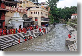 asia, crowds, ghat, horizontal, kathmandu, nepal, pashupatinath, people, sighat, stairs, structures, photograph