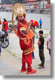 animals, asia, hanuman, hindu, kathmandu, men, monkeys, nepal, pashupatinath, primates, religious, sadhu, vertical, photograph