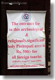asia, entrace, fee, kathmandu, nepal, pashupati, pashupatinath, signs, vertical, photograph