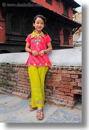 asia, dresses, emotions, flowery, girls, kathmandu, nepal, pashupatinath, pink, smiles, vertical, womens, photograph