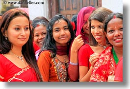 asia, bindi, earrings, emotions, girls, groups, hindu, horizontal, jewelry, kathmandu, nepal, pashupatinath, people, religious, sindoor, smiles, stud, teenagers, tikka, womens, photograph