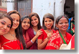 asia, bindi, earrings, emotions, girls, groups, hindu, horizontal, jewelry, kathmandu, nepal, pashupatinath, people, religious, sindoor, smiles, stud, teenagers, tikka, womens, photograph