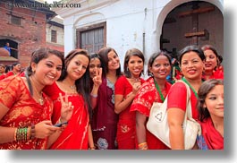 asia, bindi, earrings, emotions, girls, groups, hindu, horizontal, jewelry, kathmandu, nepal, pashupatinath, people, religious, sindoor, smiles, stud, teenagers, tikka, womens, photograph