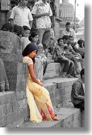 asia, color composite, kathmandu, nepal, pashupatinath, vertical, womens, yellow, photograph