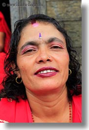 asia, bindi, earrings, emotions, hindu, jewelry, kathmandu, nepal, pashupatinath, religious, sindoor, smiles, stud, tikka, vertical, womens, photograph