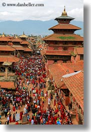 asia, buildings, crowds, kathmandu, nepal, patan darbur square, people, vertical, photograph