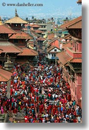 asia, buildings, crowds, kathmandu, nepal, patan darbur square, people, vertical, photograph