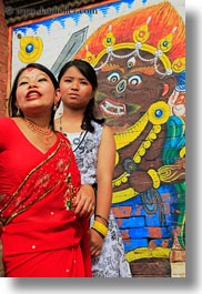 asia, bindi, girlfriends, girls, hindu, jewelry, kathmandu, nepal, patan darbur square, people, religious, sindoor, teenagers, tikka, vertical, womens, photograph