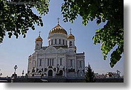 asia, buildings, cathedral of christ, churches, horizontal, landmarks, marble, materials, moscow, nature, onion dome, plants, religious, russia, structures, trees, photograph