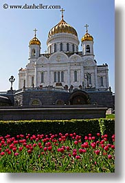 asia, buildings, cathedral of christ, churches, landmarks, marble, materials, moscow, onion dome, religious, russia, structures, tulips, vertical, photograph