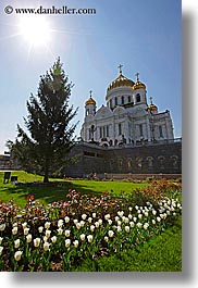 asia, buildings, cathedral of christ, churches, landmarks, marble, materials, moscow, onion dome, religious, russia, structures, tulips, vertical, photograph