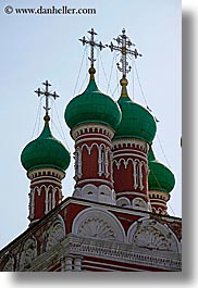 asia, buildings, churches, crosses, domed, green, monestaries, moscow, onion dome, religious, russia, steeples, structures, vertical, photograph