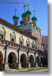 archways, asia, buildings, churches, crosses, domed, green, monestaries, moscow, onion dome, religious, russia, steeples, structures, vertical, photograph