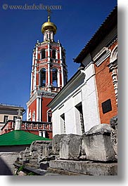 asia, bell towers, buildings, churches, crosses, monestaries, moscow, onion dome, red, religious, russia, structures, vertical, photograph