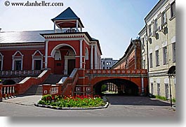 archways, asia, buildings, churches, flowers, horizontal, monestaries, moscow, nature, russia, structures, tulips, tunnel, photograph