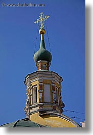 asia, bell towers, buildings, churches, crosses, monestaries, moscow, onion dome, religious, russia, structures, vertical, yellow, photograph
