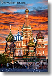 asia, buildings, churches, clouds, colorful, colors, landmarks, moscow, nature, onion dome, religious, russia, sky, st basil, st basil cathedral, structures, sun, sunsets, vertical, photograph
