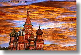 asia, buildings, churches, clouds, colorful, colors, horizontal, landmarks, moscow, nature, onion dome, religious, russia, sky, st basil, st basil cathedral, structures, sun, sunsets, photograph