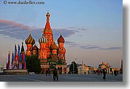 asia, buildings, churches, colorful, colors, horizontal, landmarks, moscow, nature, onion dome, pedestrians, people, pokrovskiy, religious, russia, sky, st basil, st basil cathedral, st. basil, structures, sun, sunsets, photograph