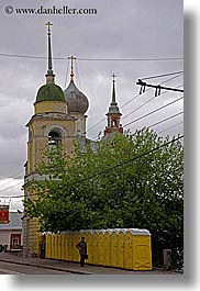 asia, buildings, churches, moscow, onion dome, portable, religious, russia, structures, toilets, vertical, yellow, photograph
