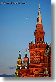 asia, buildings, crescent, historical museum, moon, moscow, nature, russia, sky, towers, vertical, photograph