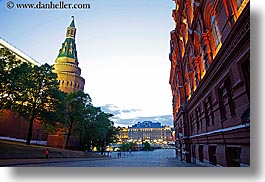 arsenal, asia, buildings, corner, dusk, horizontal, kremlin, long exposure, moscow, museums, russia, towers, photograph