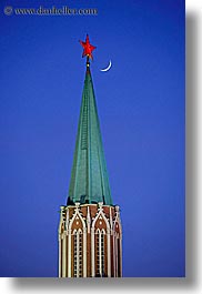 asia, buildings, crescent, kremlin, moon, moscow, nicholas, red, russia, stars, towers, vertical, photograph