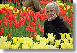 asia, blonds, colorful, colors, emotions, horizontal, moscow, people, posing, red, russia, smiles, tulips, womens, yellow, photograph