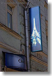 asia, cafes, eiffel, moscow, russia, signs, towers, vertical, photograph