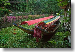 asia, bangkok, boats, flowery, horizontal, river bank, thailand, photograph