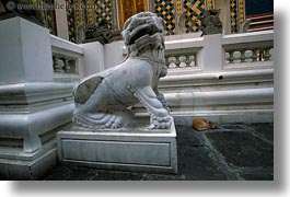 asia, bangkok, cats, horizontal, lions, statues, thailand, wat phra kaew, photograph