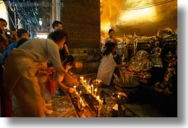 asia, bangkok, candles, horizontal, lighting, people, thailand, wat phra kaew, photograph