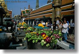 asia, bangkok, flowers, horizontal, people, praying, thailand, wat phra kaew, photograph