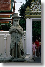 asia, bangkok, hats, men, statues, thailand, vertical, wat phra kaew, photograph