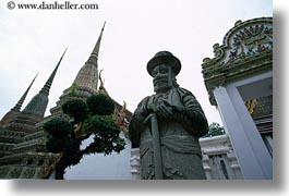asia, bangkok, hats, horizontal, men, statues, thailand, wat phra kaew, photograph